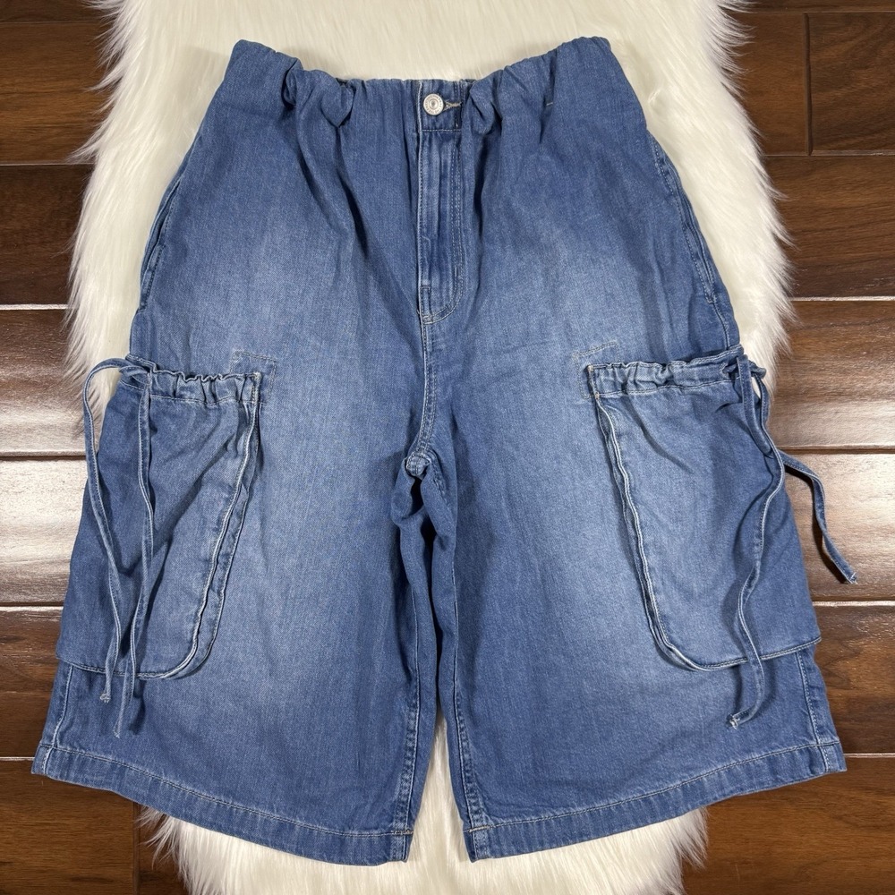 We The Free People Women's Size Small Marty Pull On Crop Cargo Denim Jean Shorts